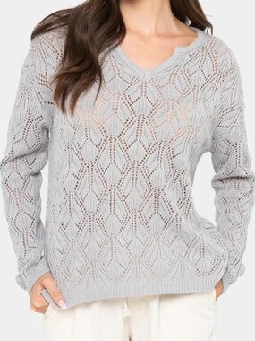 NWTPeace Love World Boheme Open-Stitch Novelty Sweater Cool Grey size 2X